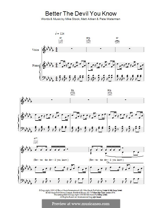 Better the Devil You Know: For voice and piano or guitar (Steps) by Matt Aitken, Mike Stock, Pete Waterman