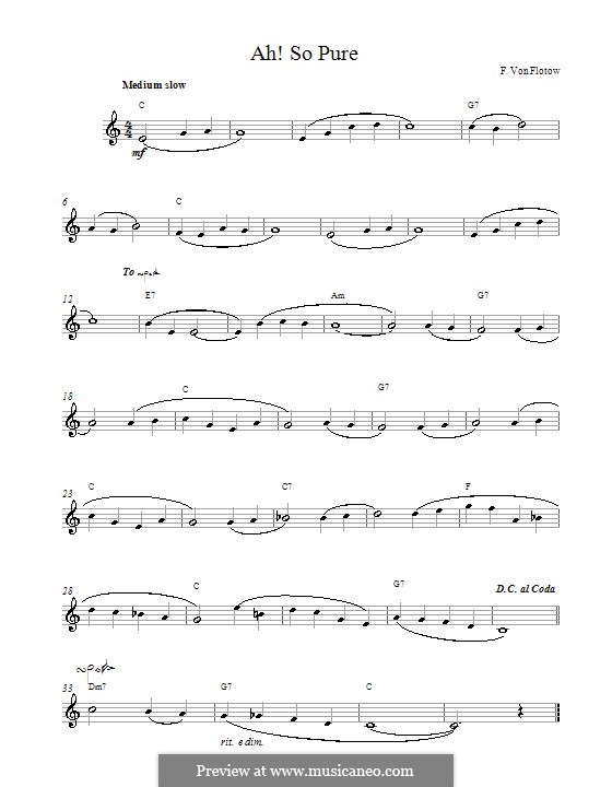Martha, or The Market at Richmond: Ah! So pure (melody line) by Friedrich von Flotow