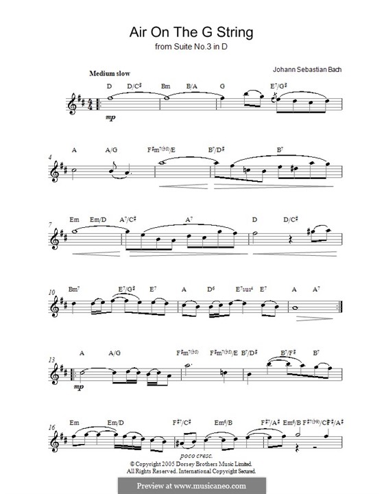Aria (Printable Scores): Version for voice by Johann Sebastian Bach