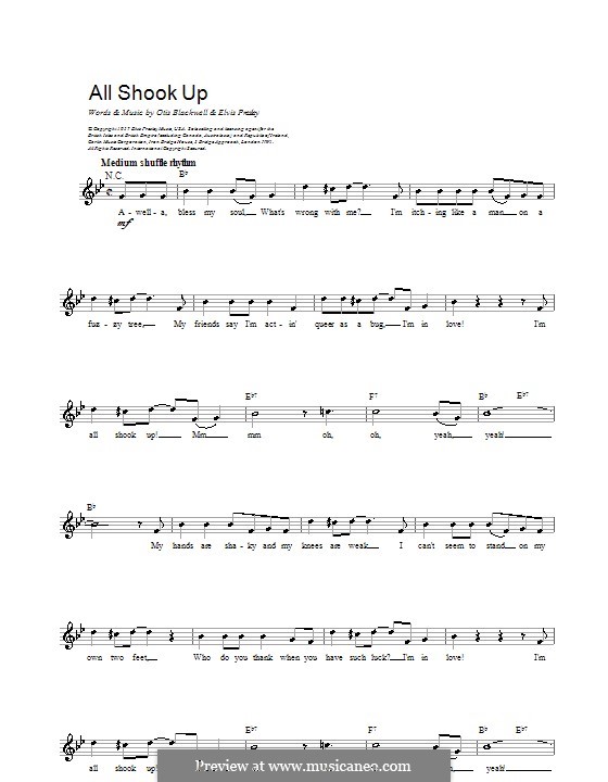 All Shook Up: Melody line, lyrics and chords by Elvis Presley, Otis Blackwell