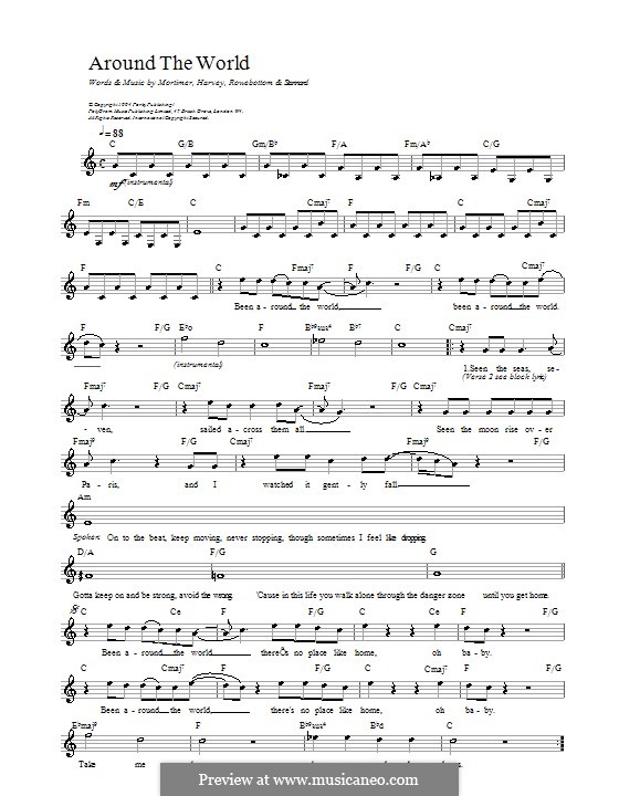 Around the World: Melody line, lyrics and chords by East 17, Matt Rowe, Richard Stannard