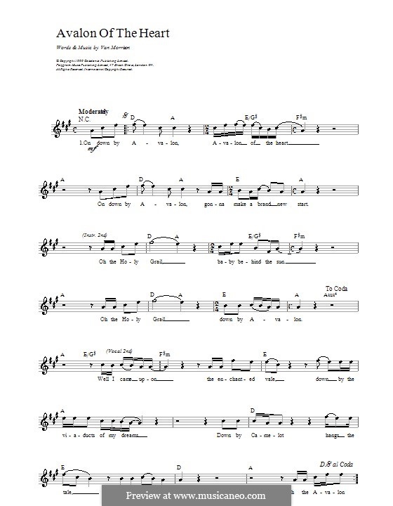 Avalon of the Heart: Melody line, lyrics and chords by Van Morrison