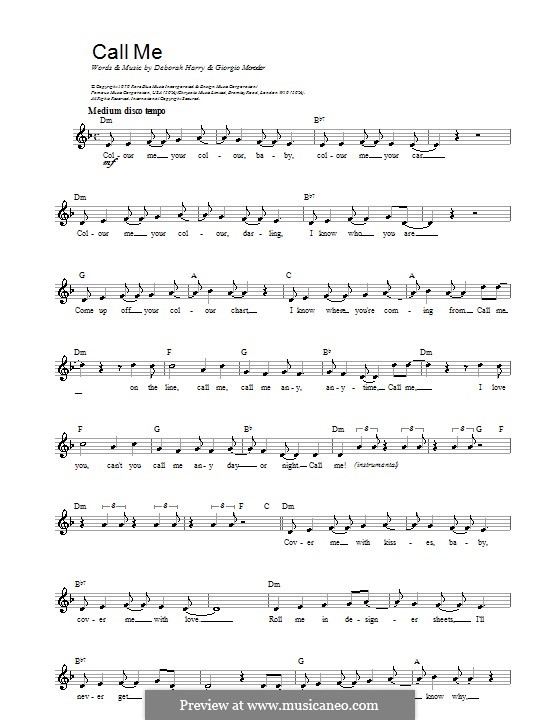 Call Me Blondie By D Harry G Moroder Sheet Music On Musicaneo