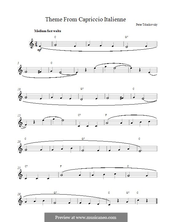 Italian Capriccio, TH 47 Op.45: Melody line and chords by Pyotr Tchaikovsky