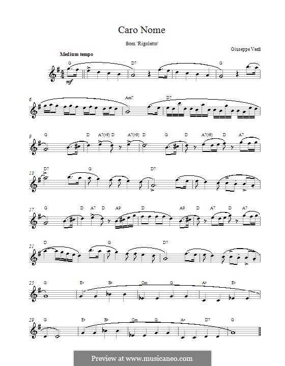 Caro nome ceil mio cor: Melody line by Giuseppe Verdi
