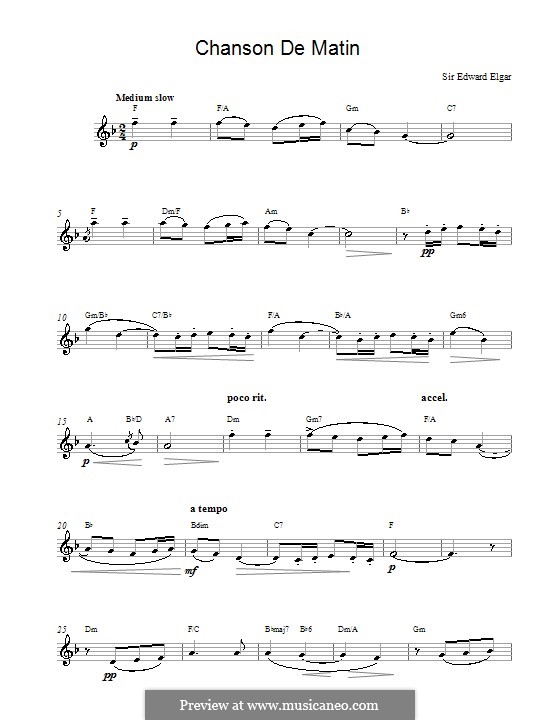 Two Pieces, Op.15: No.2 Chanson de matin, melody line by Edward Elgar