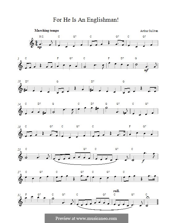 For He is an Englishman: Melody line by Arthur Seymour Sullivan