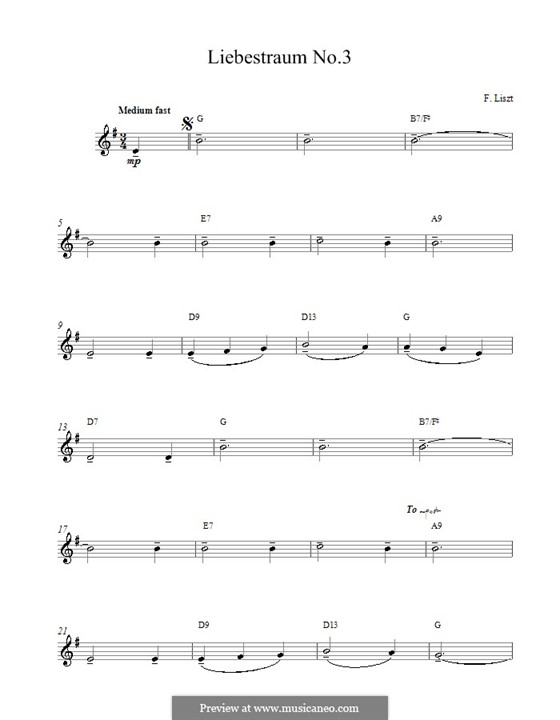 Nocturne No.3: Melody line and chords by Franz Liszt