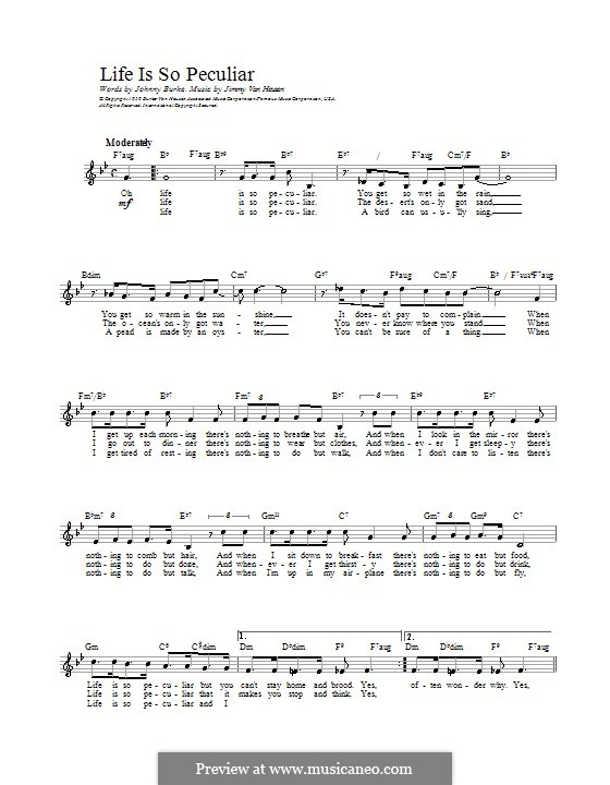 Life Is So Peculiar: Melody line, lyrics and chords by Jimmy Van Heusen