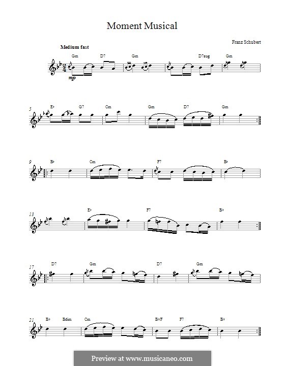 Six Musical Moments, D.780 Op.94: Musical moment No.3, melody line by Franz Schubert