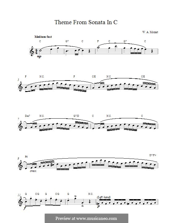 Sonata for Piano No.16 in C Major, K.545: Movement I. Melody line and chords by Wolfgang Amadeus Mozart