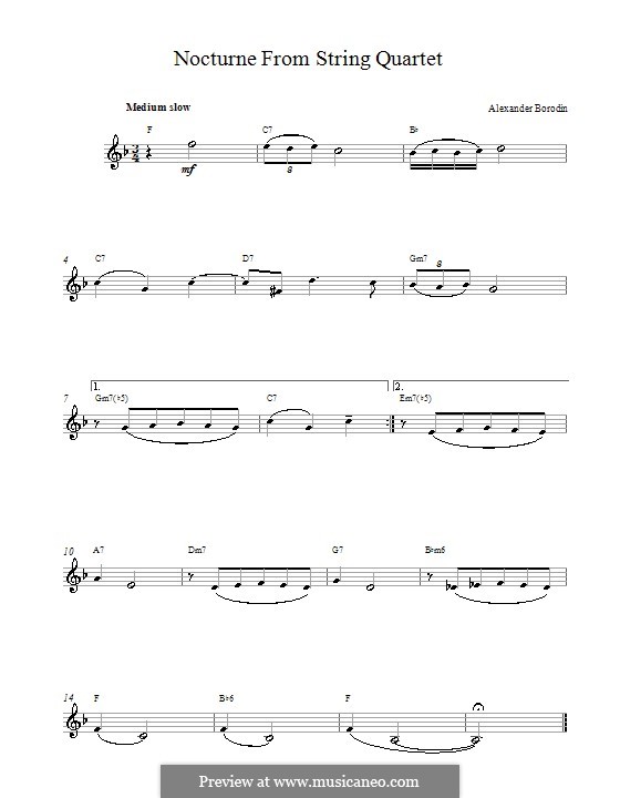 String Quartet No.2 in D Major: Movement III (Theme). Melody line, lyrics and chords by Alexander Borodin