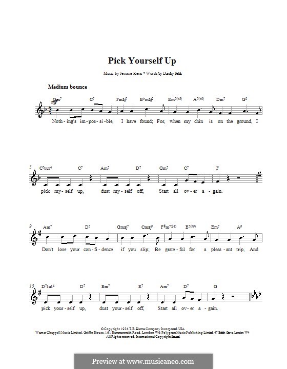 Pick Yourself Up (from Swing Time): Melody line, lyrics and chords by Jerome Kern