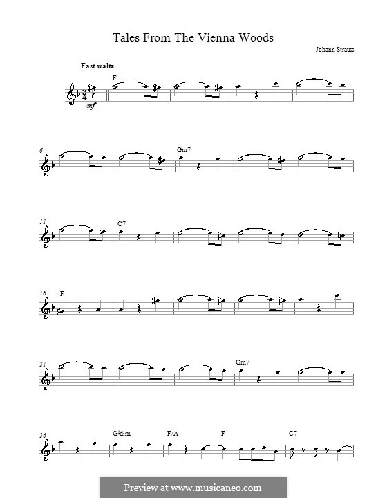 Tales from the Vienna Woods, Op.325: Melody line by Johann Strauss (Sohn)