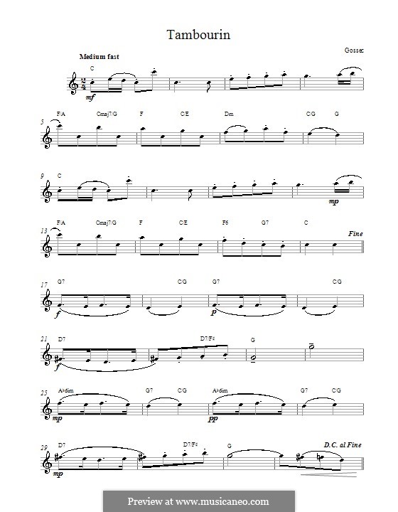 Tambourin in F Major: Melody line by François Joseph Gossec