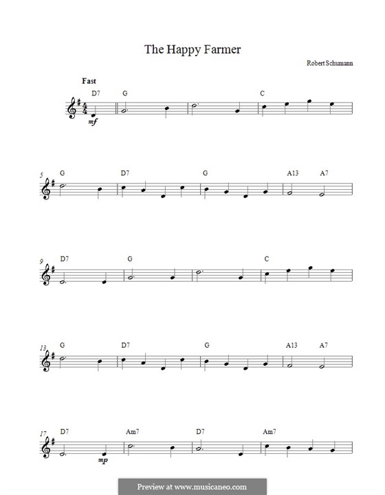 No.10 Fröhlicher Landmann (The Happy Farmer): Melody line by Robert Schumann