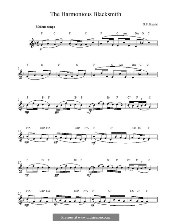 Suite No.5 in E Major, HWV 430: Melody line, lyrics and chords by Georg Friedrich Händel
