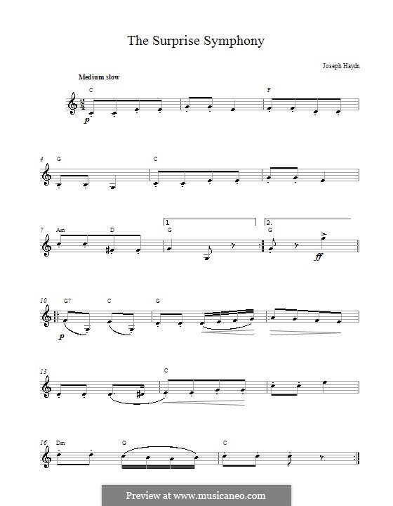 Movement II: Theme. Melody line, chords by Joseph Haydn