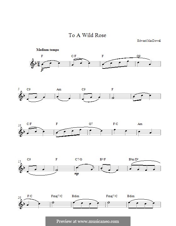 No.1 To a Wild Rose: Melody line by Edward MacDowell