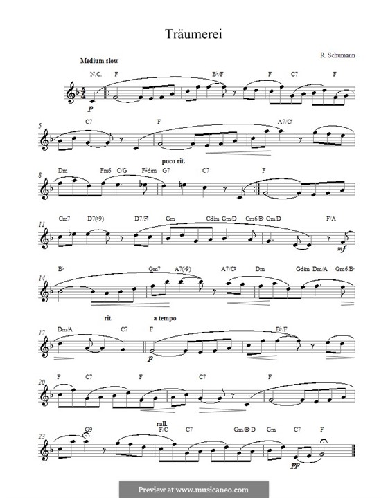 No.7 Träumerei (Dreaming): Melody line by Robert Schumann