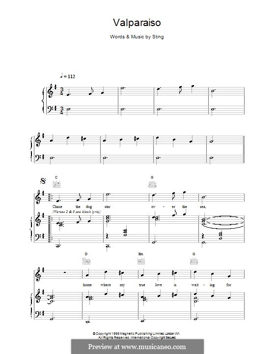 Valparaiso: For voice and piano (or guitar) by Sting