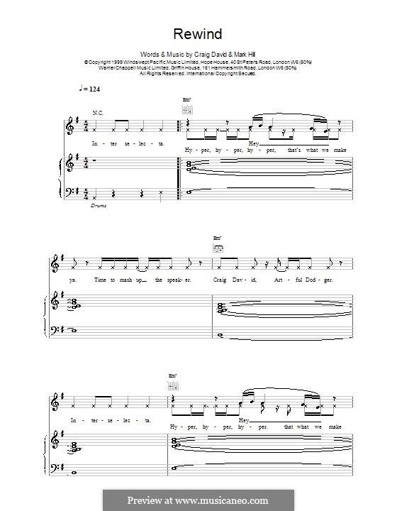 Rewind: For voice and piano (or guitar) by Craig David