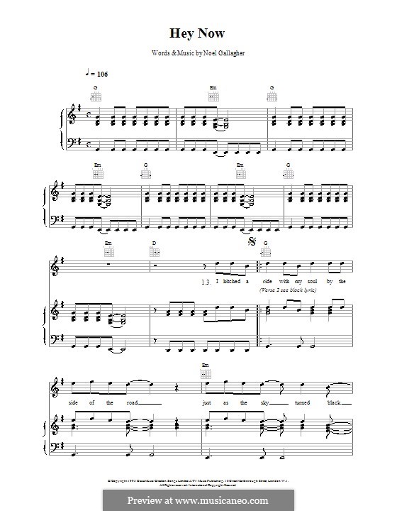 Hey Now (Oasis): For voice and piano (or guitar) by Noel Gallagher