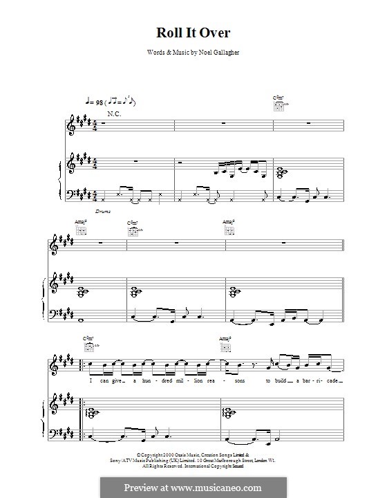 Roll it Over (Oasis): For voice and piano (or guitar) by Noel Gallagher