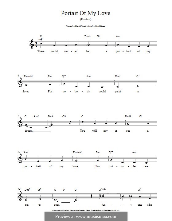 Portrait of My Love: Melody line, lyrics and chords by Cyril Ornadel