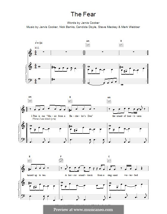 The Fear (Pulp): For voice and piano (or guitar) by Jarvis Cocker