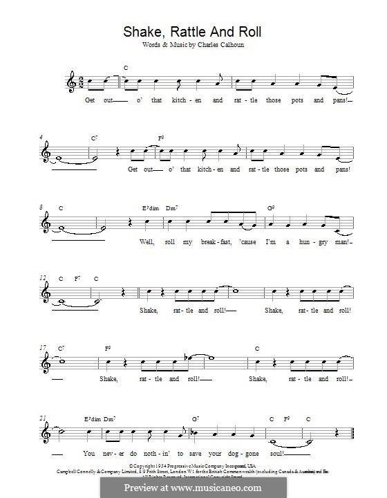 Shake, Rattle and Roll (Bill Haley & His Comets): Melody line, lyrics and chords by Charles Calhoun