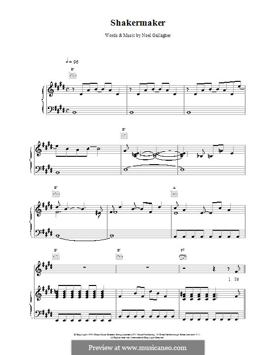 Shakermaker (Oasis) by N. Gallagher sheet music on MusicaNeo