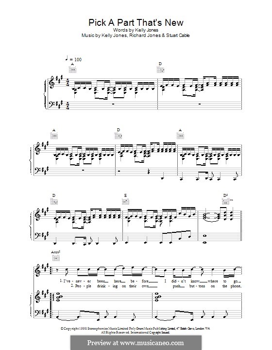 Pick a Part That's New (Stereophonics): For voice and piano (or guitar) by Kelly Jones, Richard Jones, Stuart Cable