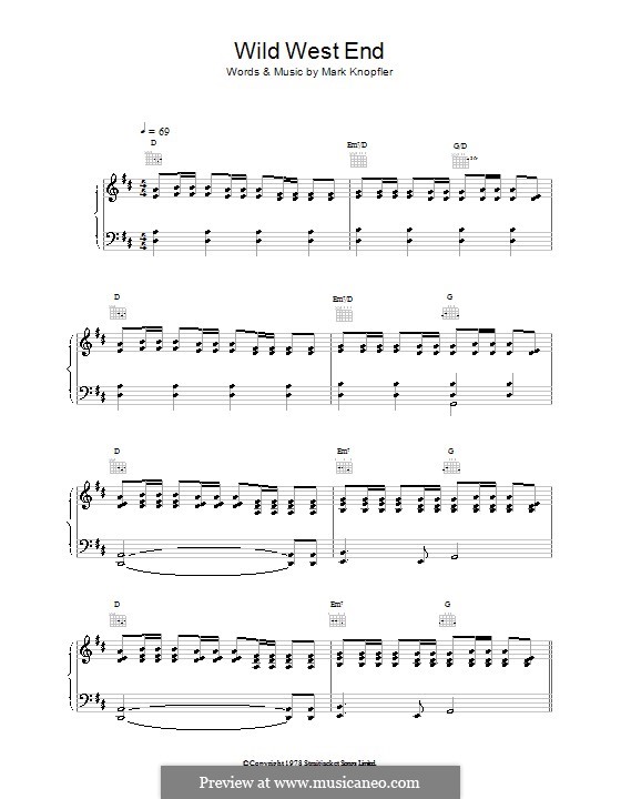Wild West End (Dire Straits): For voice and piano (or guitar) by Mark Knopfler
