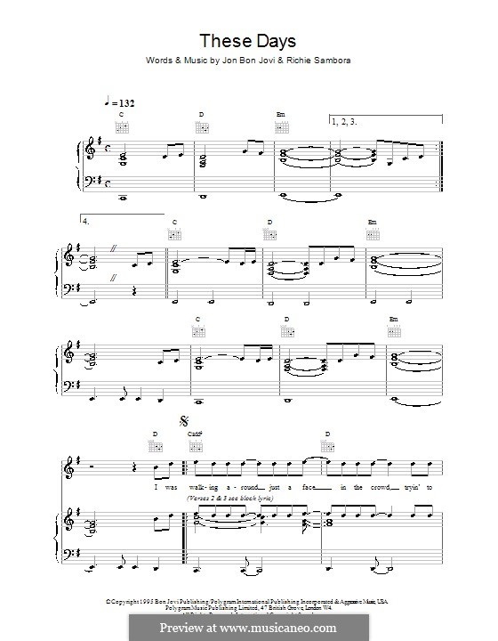 these days bon jovi by j b jovi r sambora sheet music on these days sheet music