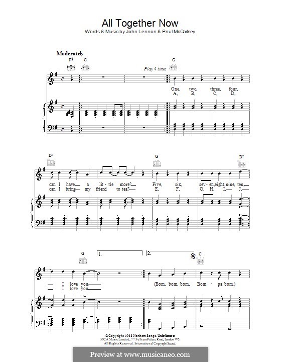 All Together Now (The Beatles): For voice and piano (or guitar) by John Lennon, Paul McCartney