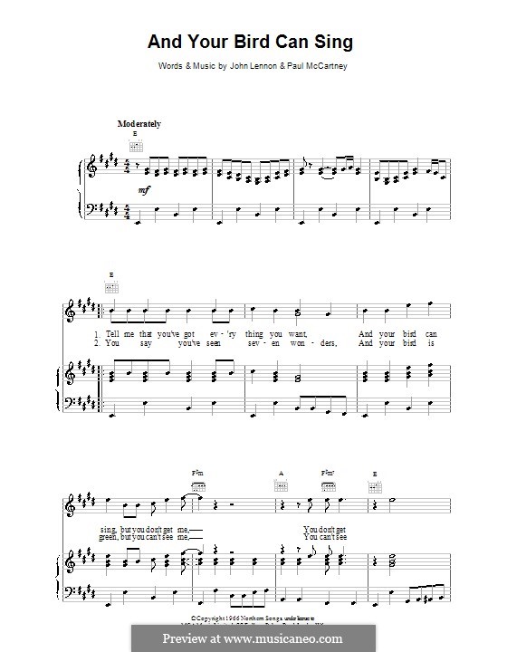 And Your Bird Can Sing (The Beatles): For voice and piano (or guitar) by John Lennon, Paul McCartney