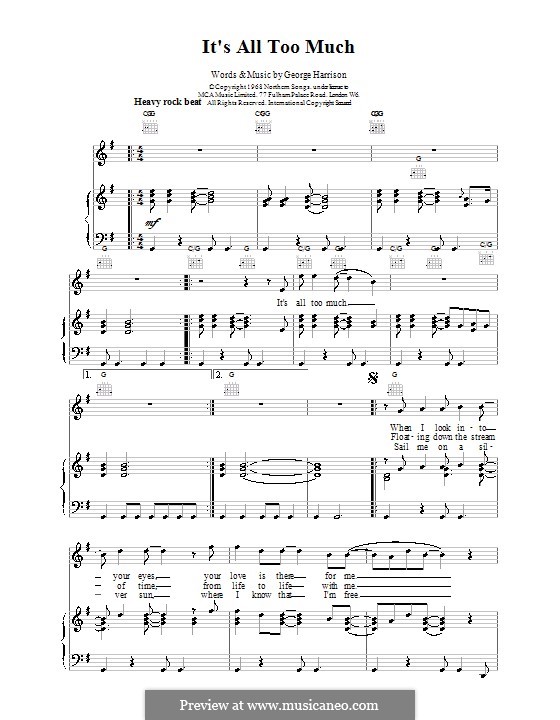 It S All Too Much The Beatles By G Harrison Sheet Music On Musicaneo