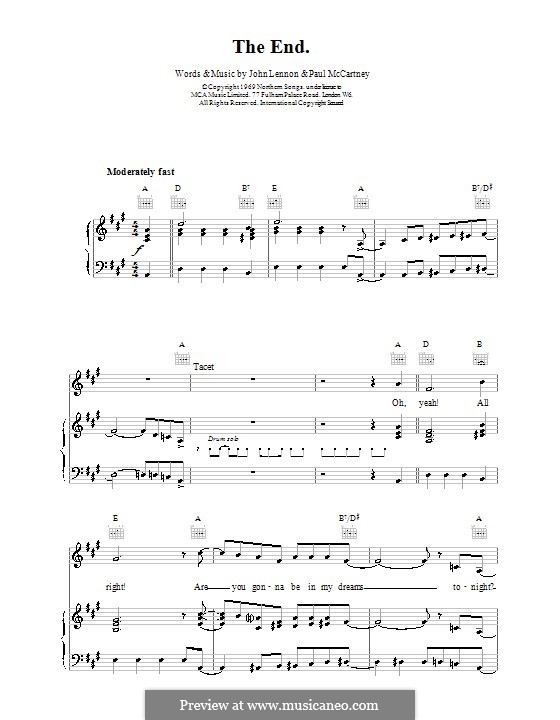 The End (The Beatles): For voice and piano (or guitar) by John Lennon, Paul McCartney