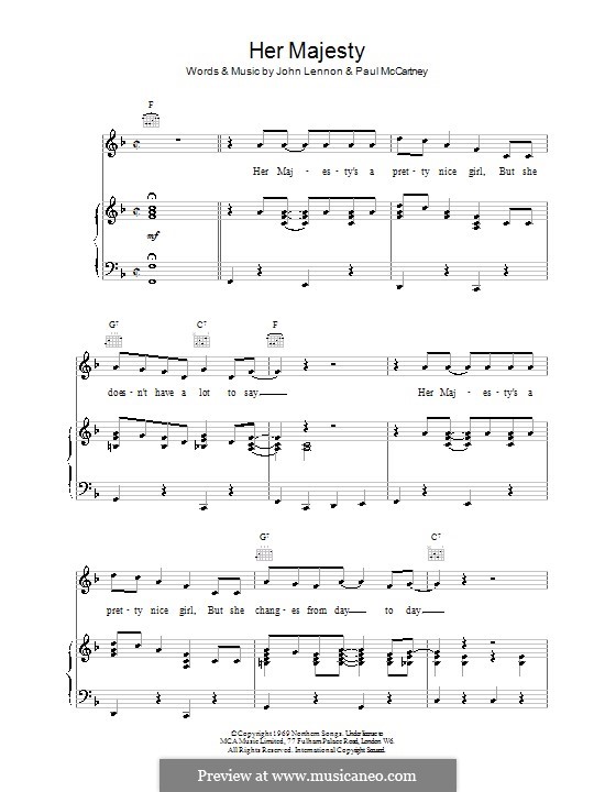 Her Majesty (The Beatles): For voice and piano (or guitar) by John Lennon, Paul McCartney