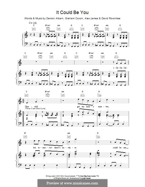 It Could Be You (Blur): For voice and piano (or guitar) by Alex James, Damon Albarn, David Rowntree, Graham Coxon