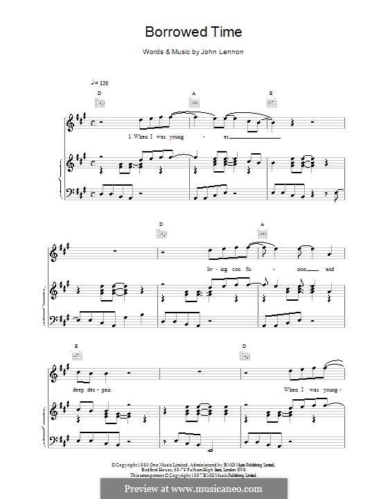 Borrowed Time: For voice and piano (or guitar) by John Lennon