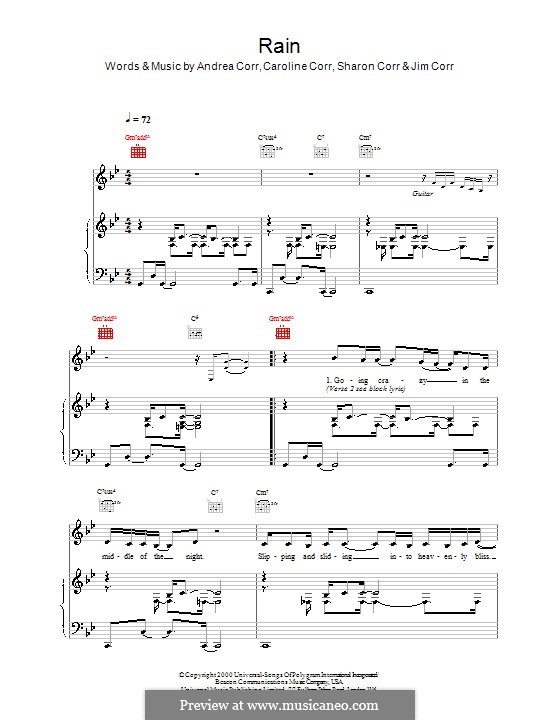 Rain (The Corrs): For voice and piano (or guitar) by Andrea Corr, Caroline Corr, Jim Corr, Sharon Corr