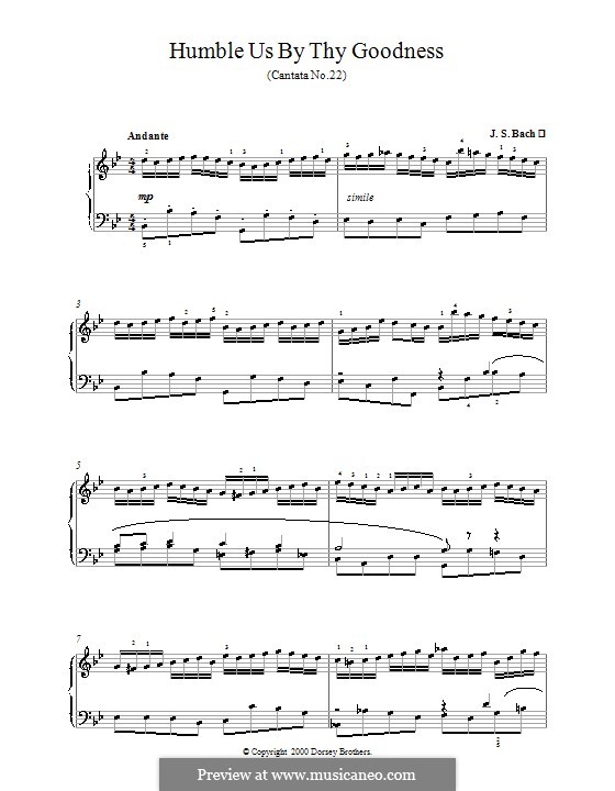 Jesus nahm zu sich die Zwölfe, BWV 22: Choral, for piano by Johann Sebastian Bach