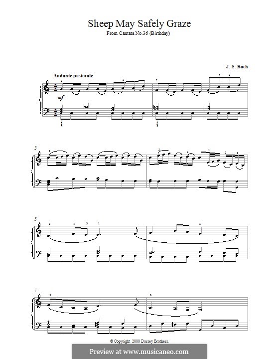 Sheep May Safely Graze (Printable Scores): For piano (C Major) by Johann Sebastian Bach