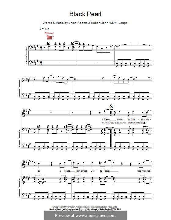 Black Pearl: For voice and piano (or guitar) by Bryan Adams