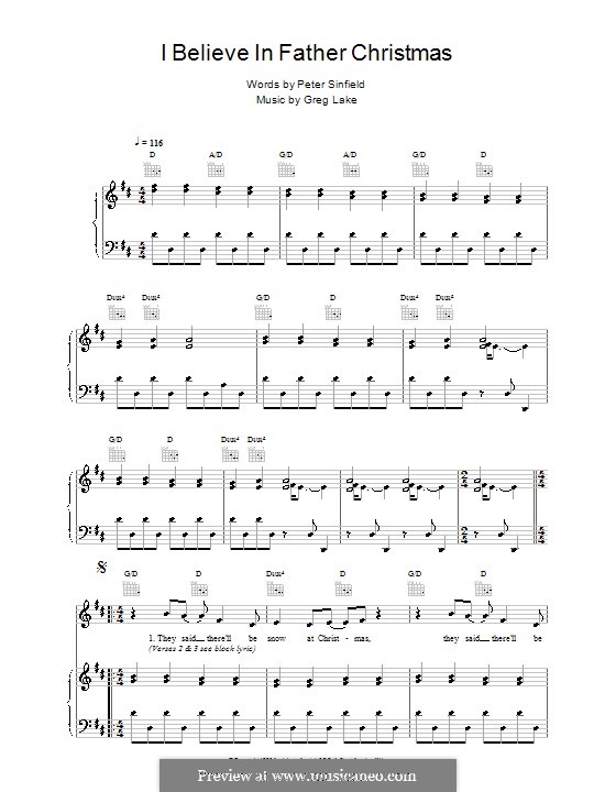 I Believe in Father Christmas (Emerson, Lake & Palmer): For voice and piano (or guitar) by Greg Lake