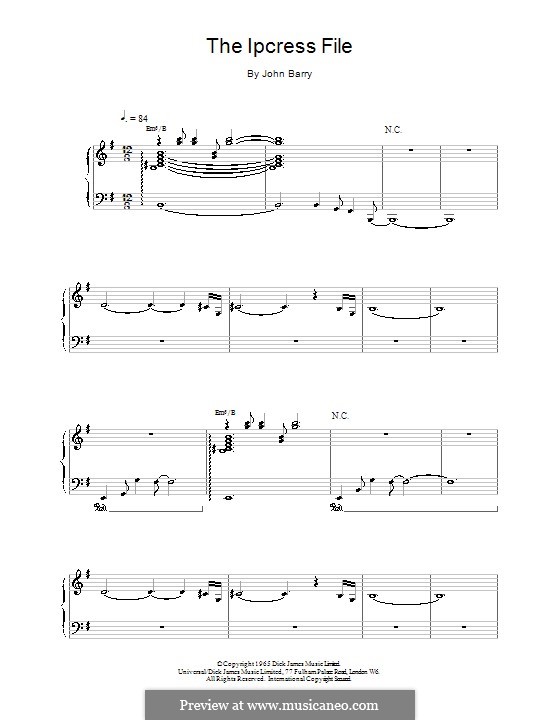 The Ipcress File: For piano by John Barry