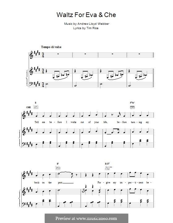 Waltz for Eva and Che: For voice and piano (or guitar) by Andrew Lloyd Webber