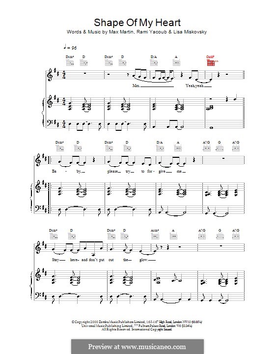 Shape of My Heart (Backstreet Boys): For voice and piano (or guitar) by Lisa Miskovsky, Max Martin, Rami Yacoub